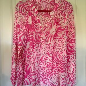 Lilly Pulitzer Elsa Silk Blouse Get Spotted Size Large